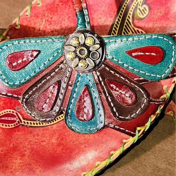 Elite by Corkys Jamaica Multi Floral Tooled Leather Wedge Sandals… - Picture 8 of 11